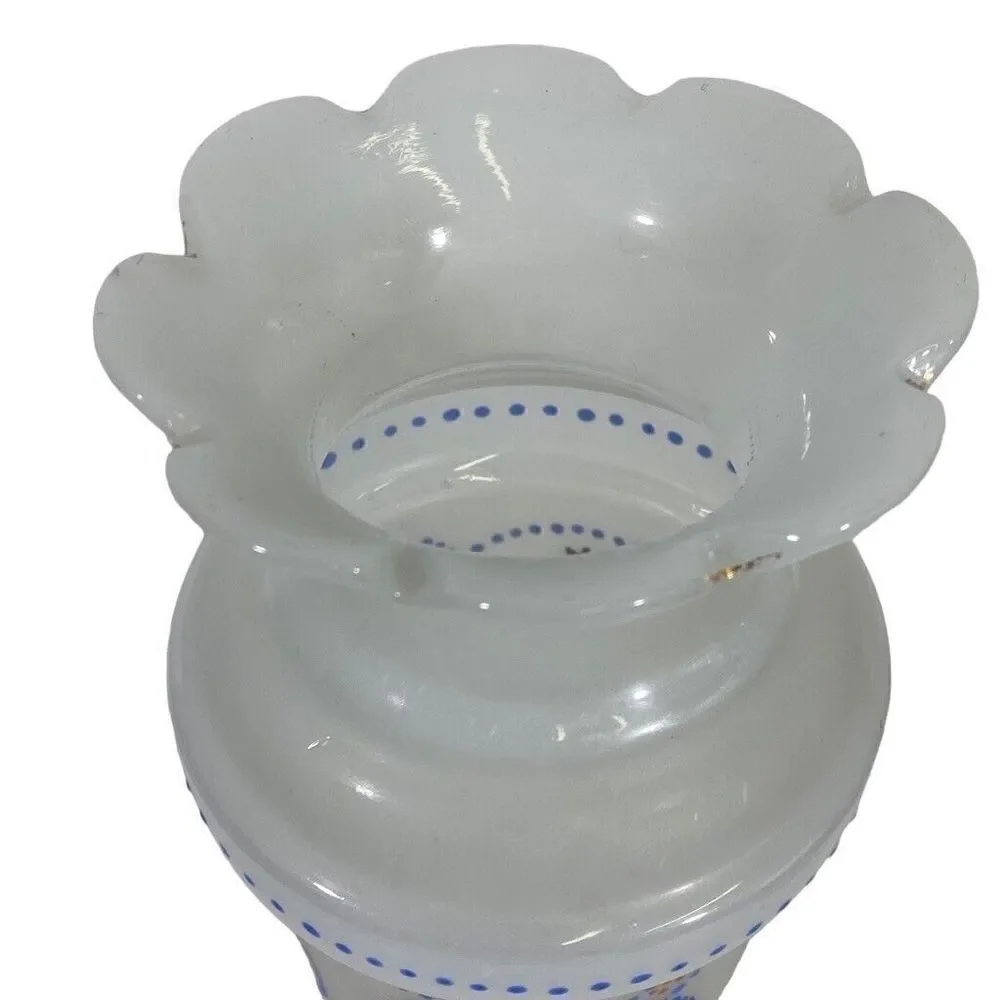 VICTORIAN ANTIQUE BRISTOL GLASS BLUE FLORAL MORIAGE LG 13” VASE 1880-‎